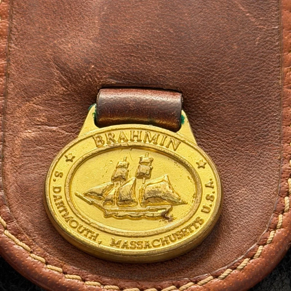 Vintage Brahmin Black Brown Leather Bucket Bag‎ Shoulder Bag USA Made Gold Logo